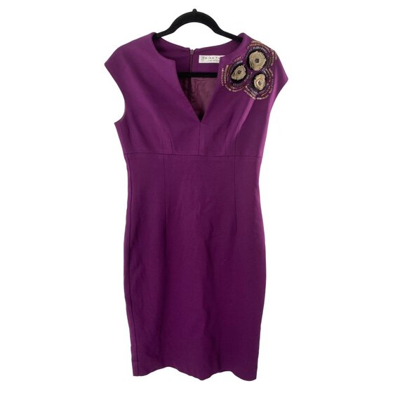 TRINA TURK PURPLE SLEEVELESS LINED CAREER FLORAL BEADS DRESS SIZE 6 - Picture 1 of 6